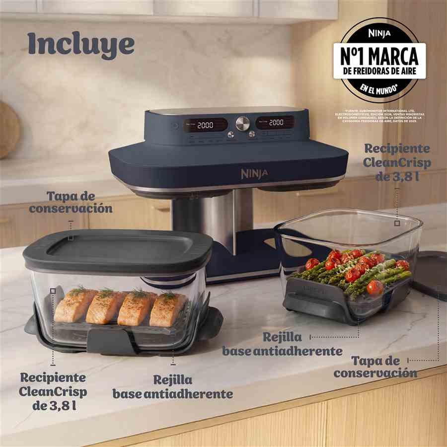 FREIDORA DE AIRE DE CRISTAL 8 EN 1 NINJA CRISPI DUAL ZONE DD102EUBL1 AZUL OSCURO METALIZADO | NINJA - Imagen 12